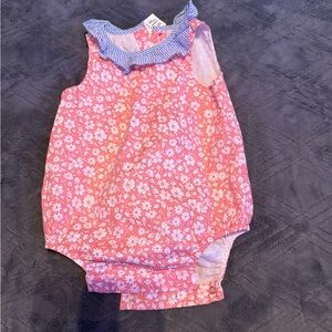 GAP Pink Floral Baby Outfit with Blue Stripes